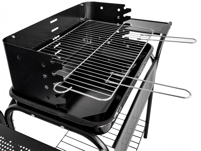 Gril de jardin, étagères métalliques, grille réglable, roulettes