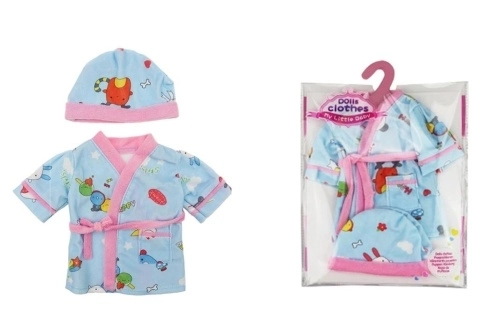 Peignoir bleu avec bonnet pour poupées 40-45 cm
