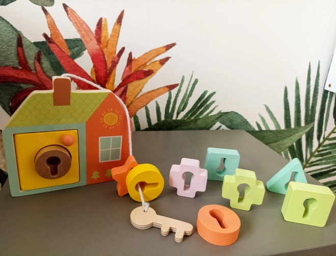 Classic World Montessori jouet d'enfilage en bois clés et portes 11 pièces