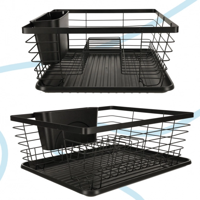 Égouttoir noir pour vaisselle et couverts avec plateau