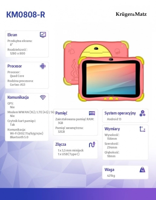 Tablette pour enfants Krüger&Matz FUN 808 rouge