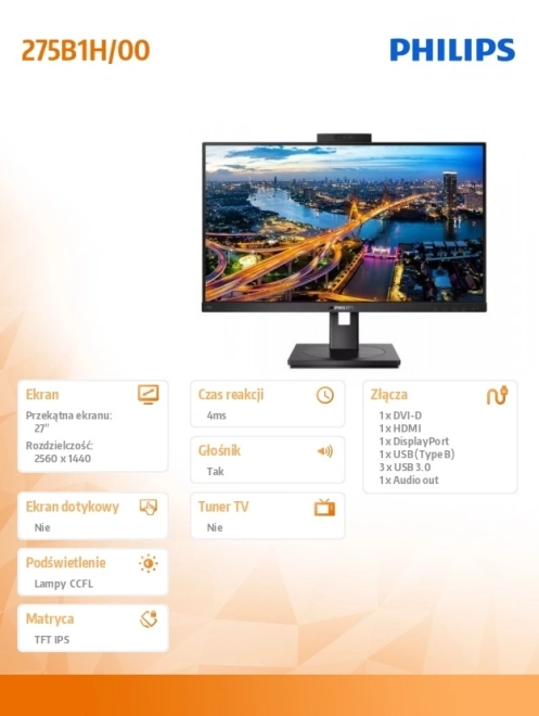 Moniteur Philips 27" avec webcam et pivotement