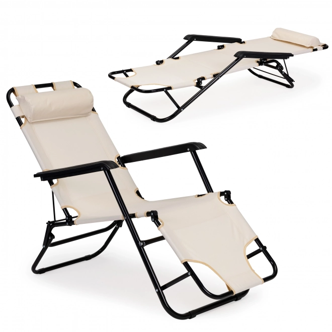 Chaise longue de jardin avec appuie-tête beige