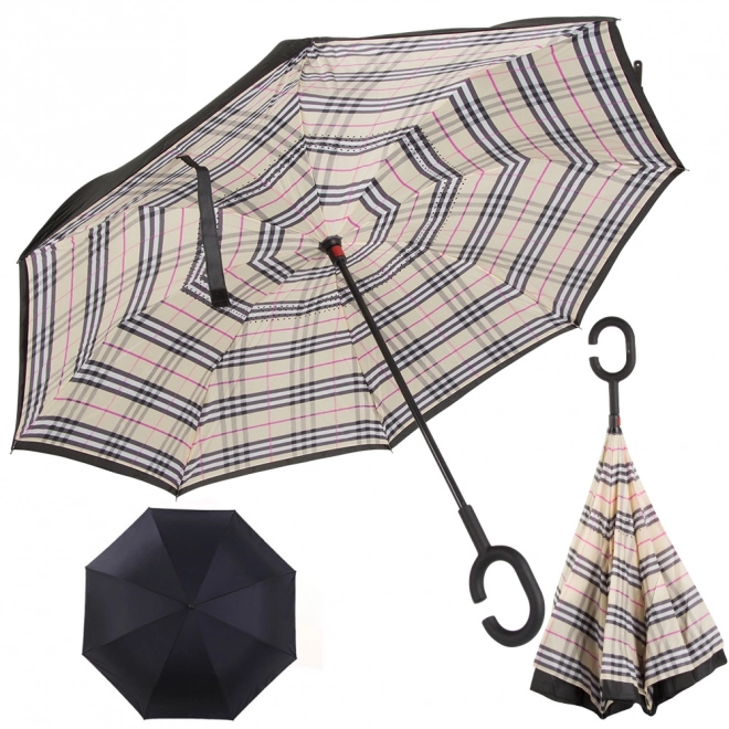 Parapluie inversé pliant avec structure robuste et fils résistants – pruhovaný
