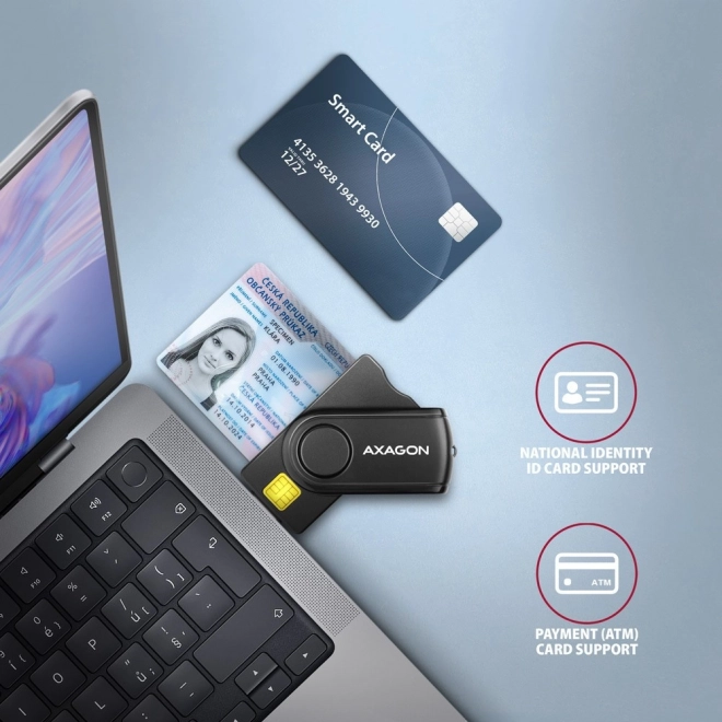 Lecteur de cartes axagon de poche pour ID, SD, microSD et cartes SIM avec USB