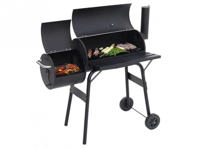 Barbecue de jardin au charbon de bois avec fumoir et roulettes