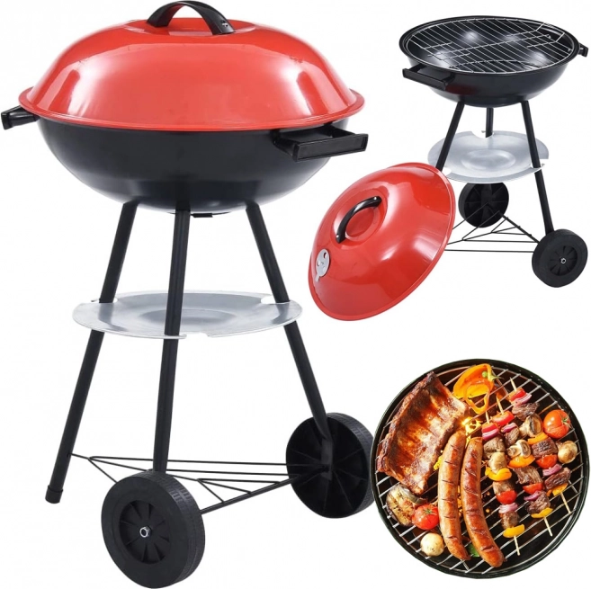 Barbecue de jardin portable au charbon de bois avec roues et couvercle verrouillable