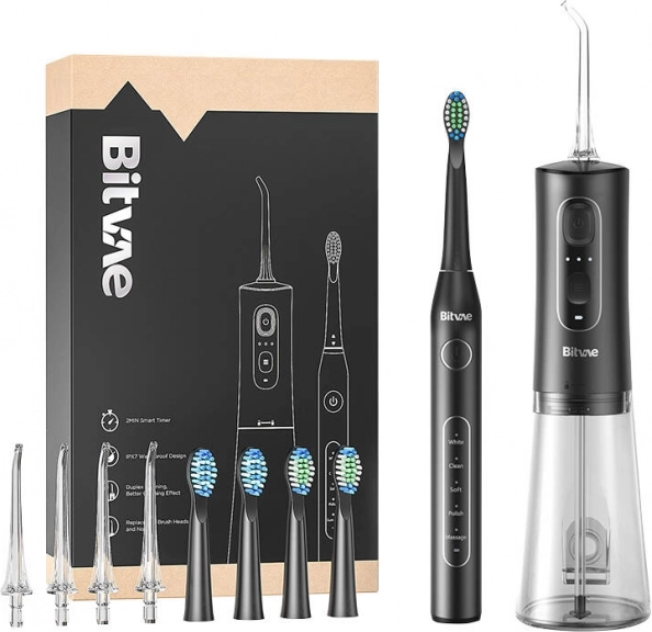 Brosse à dents sonique et hydropulseur BITVAE D2 + C2, noir