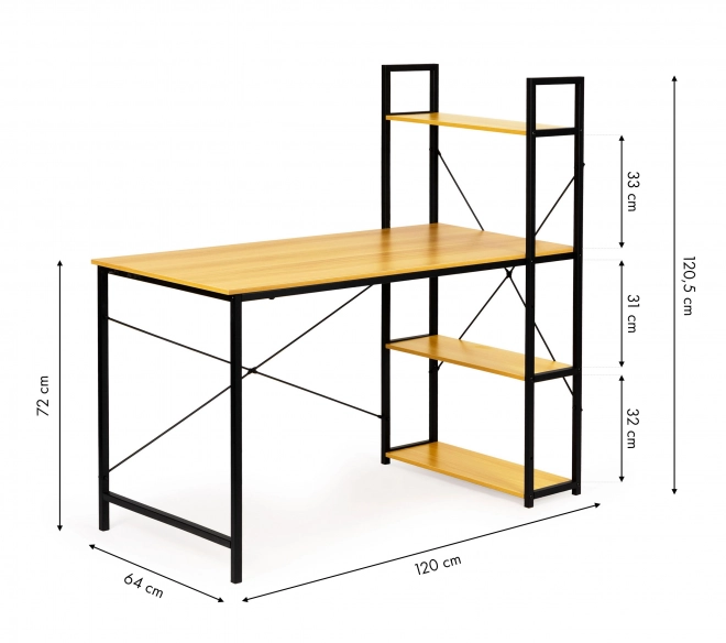 Bureau informatique en bois avec étagères loft