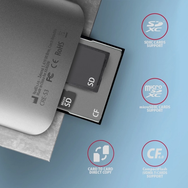 Lecteur de cartes Axagon CRE-S3 USB 3.2 Gen 1