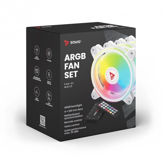 FAN-01 Blanc Pack de 4 ventilateurs 120mm ARGB avec contrôleur et télécommande