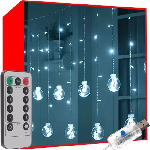 Rideau lumineux 108LED USB - blanc froid KŚ19770