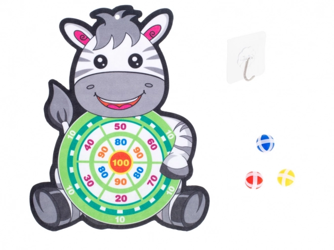 Jeu pour enfants avec cible et balles à scratch Zèbre