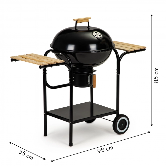 Gril de jardin au charbon de bois avec couvercle et étagères, grille et bac à cendres