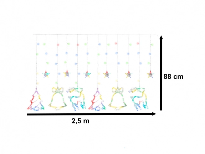 Rideau LED multicolore avec motifs de Noël - 2,5 m, 138 LED