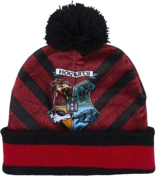Bonnet chaud avec pompon et blason de Poudlard