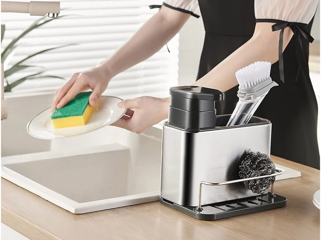 Distributeur de savon de cuisine et organisateur pour éponges