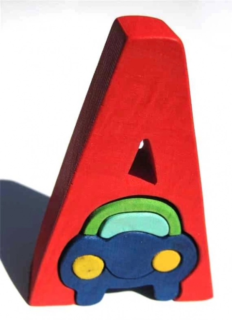 Lettre en bois A avec petite voiture pour enfants