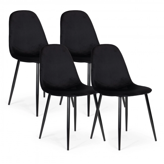 Ensemble de 4 chaises en velours pour salle à manger et salon - noir