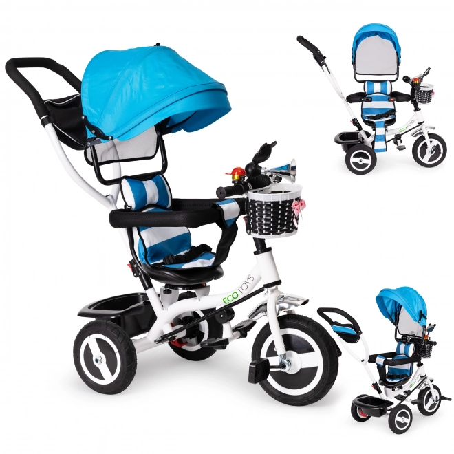 Tricycle, voiture à roues, toit bleu rotatif