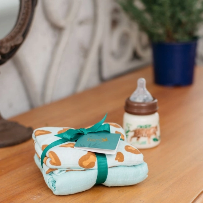 Set de 2 langes en mousseline Tommy Lise Blue Leopard 70x70 cm