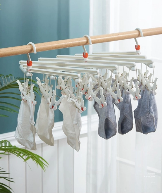 Cintre pliable en plastique pour vêtements avec pinces - 19 pinces - blanc