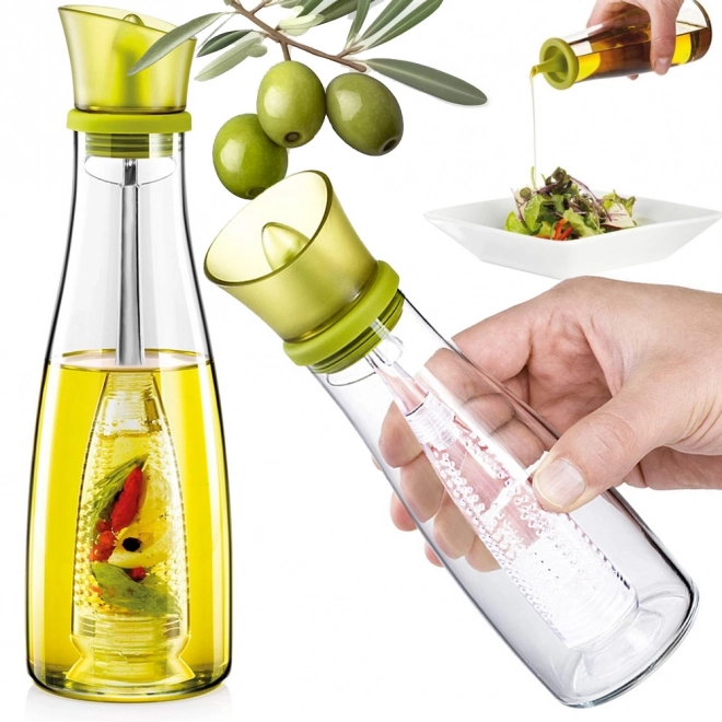 Bouteille en verre pour huile et vinaigre avec doseur intégré pour herbes