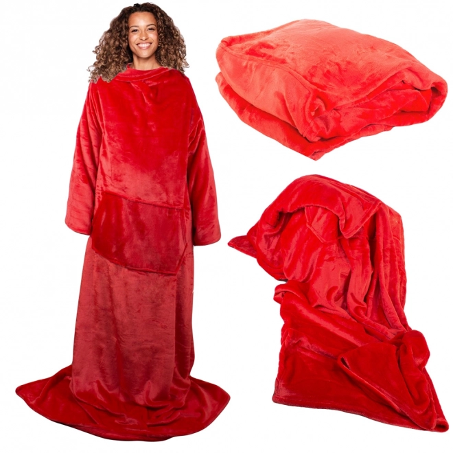 Deka avec manches polaire chaude robe de chambre néon – červená