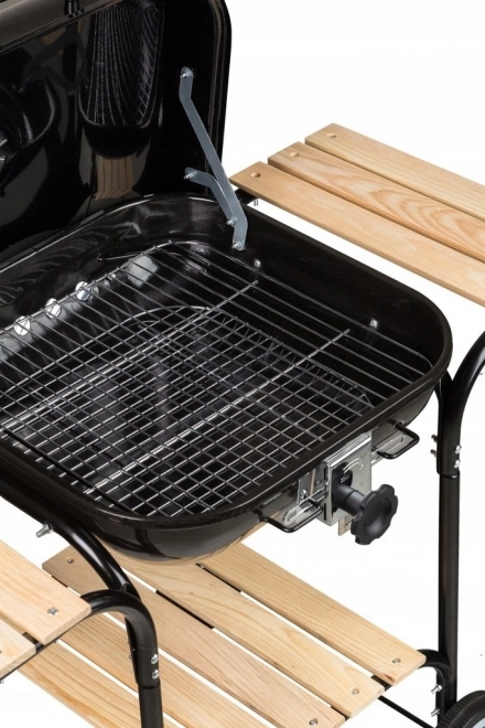 Grand barbecue de jardin avec grille réglable, étagères en bois