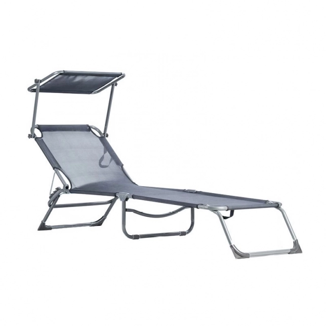 Transat, transat, chaise de jardin réglable avec auvent, gris