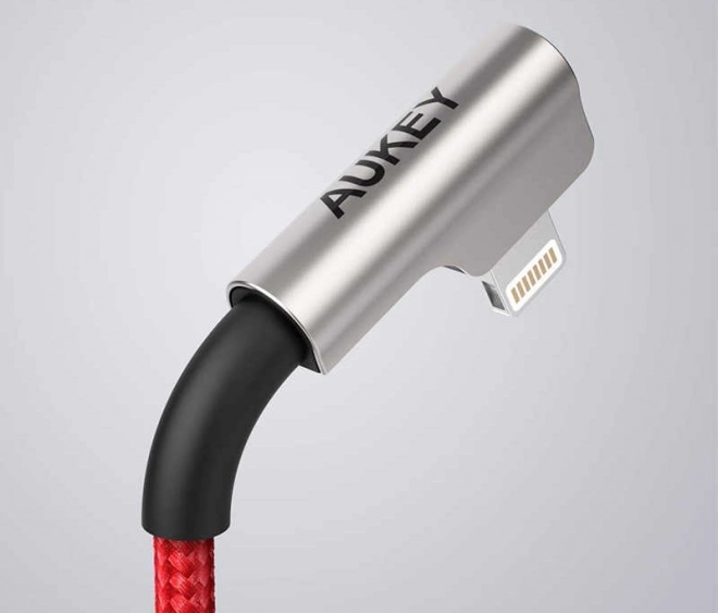 Câble USB en nylon rouge - Lightning 2m avec angle de 90 degrés