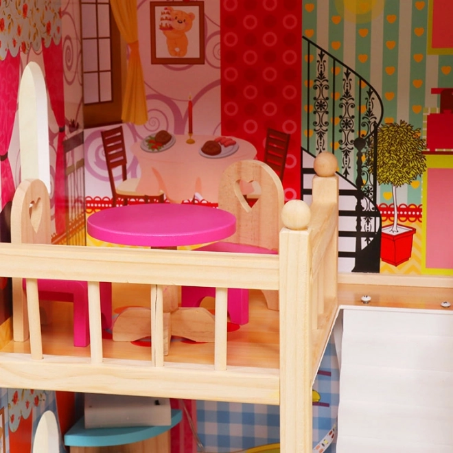 Maison de poupée en bois, meubles, piscine + éclairage ECOTOYS