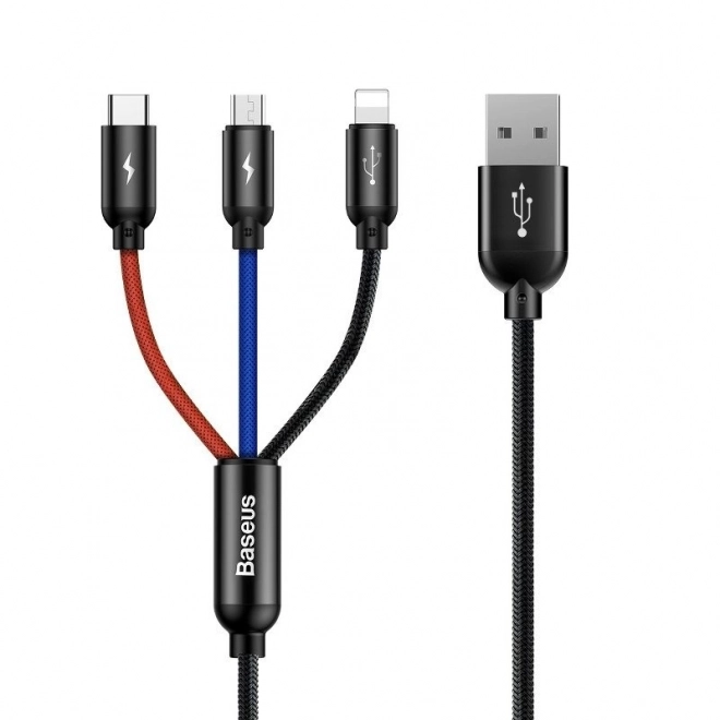 Baseus câble USB rapide 3 en 1 avec connecteurs Type C / Lightning / Micro 3A 1,2M - noir