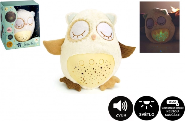 Doudou en peluche hibou avec projecteur et berceuses