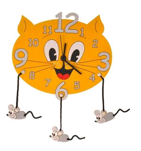 Horloge en bois pour enfants DoDo chat avec des souris
