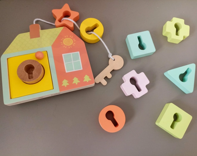 Classic World Montessori jouet d'enfilage en bois clés et portes 11 pièces