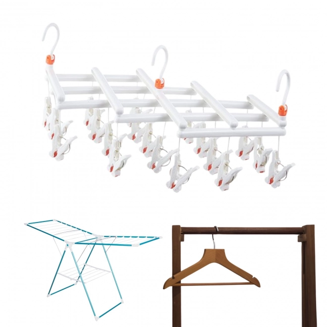 Cintre pliable en plastique pour vêtements avec pinces - 19 pinces - blanc