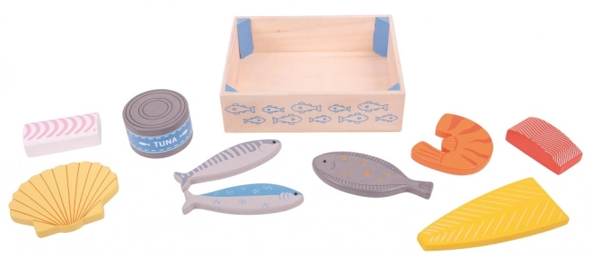 Fruits de mer en bois dans une boîte Bigjigs Toys