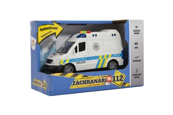 Voiture de police en plastique 15 cm à friction à piles avec son et lumière en boîte 19x13x9 cm