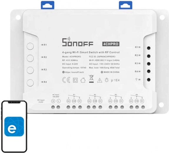 Interrupteur intelligent Wi-Fi Sonoff 4CHPRO R3