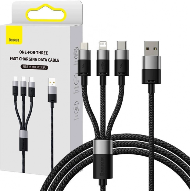 Câble de charge Baseus StarSpeed à trois connecteurs 0,6 m noir