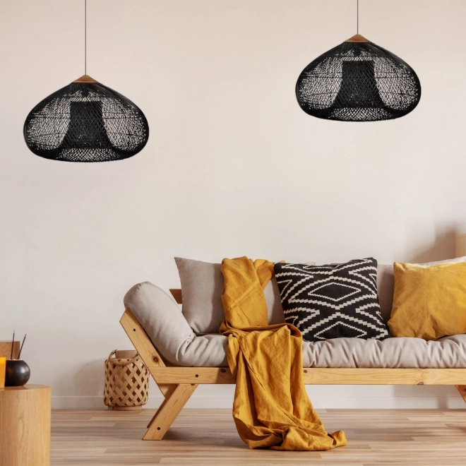 Lampe suspendue en rotin naturel pour plafond - 40 cm - noir