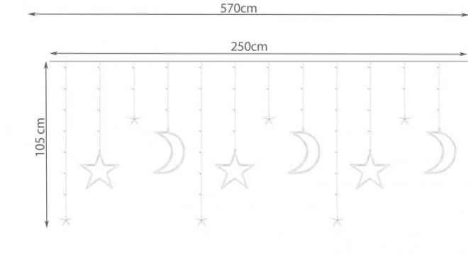 Rideau lumineux LED coloré avec étoiles et croissants de lune - 5 m, 138 LED