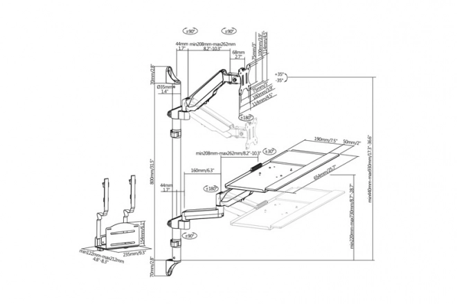Bras mural pour 1x LCD et clavier, max. 32 pouces