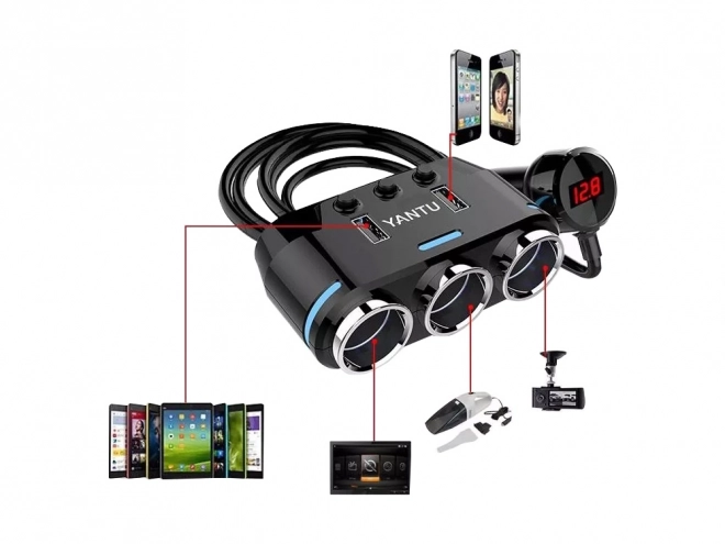 Adaptateur USB pour voiture avec répartiteur d'allume-cigare