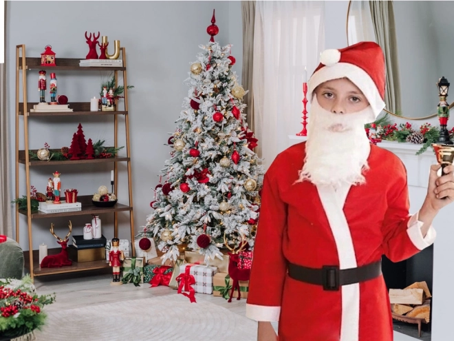 Costume de Noël Santa pour garçon avec chapeau et barbe