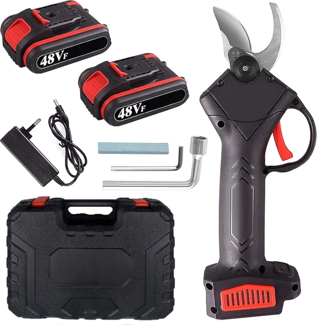 Sécateur électrique de jardin 21 V avec batterie, 2 batteries dans une mallette