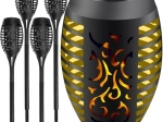 Lampes solaires de jardin en forme de torche avec effet flamme, lot de 4
