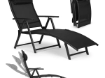 Chaise longue pliante de jardin et de plage avec dossier réglable, cadre en acier, noire MULTIGARDEN