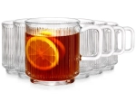 Mugs en verre à anse 350 ml, lot de 6, verre nervuré Vilde